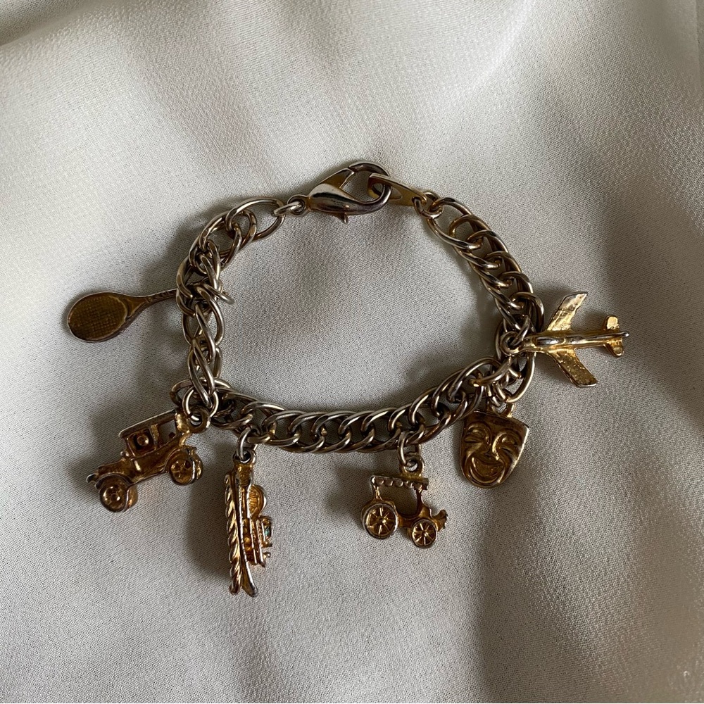 VTG Mixed‑Metal Charm Bracelet | Travel + Theater + Retro Cars